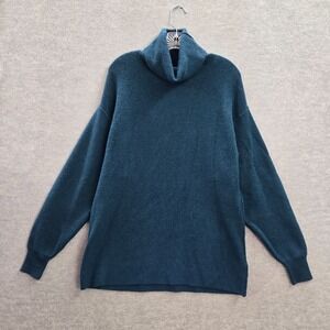 Free People‎ Women Sweater XS Blue Softly Structured Knit Tunic Turtleneck